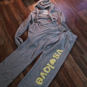 Victoria's Secret gray & yellow hoodie + sweats